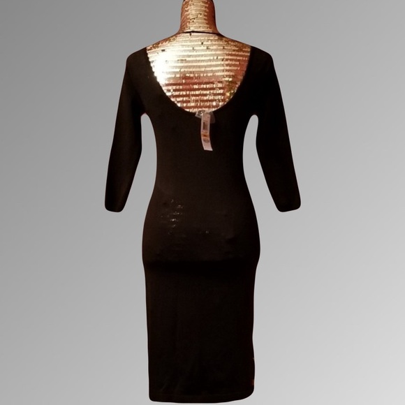 NWT Bar lll Metallic Print Tribal Design Knit 3/4 Sleeve Dress with Low Cut Back - Picture 6 of 7